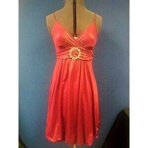 Red Spaghetti Strap Party Dress With Rhinestone Accent By Trac Small Polyester M